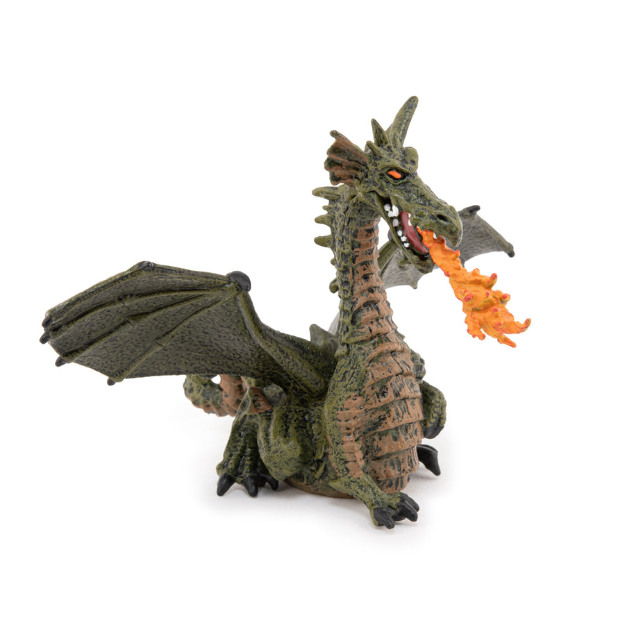 Figurine Dragon ailé vert avec flamme