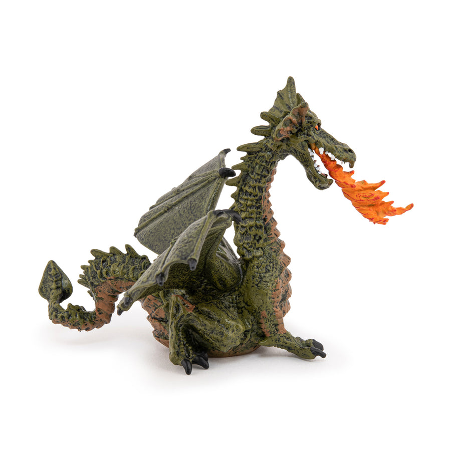 Figurine Dragon ailé vert avec flamme