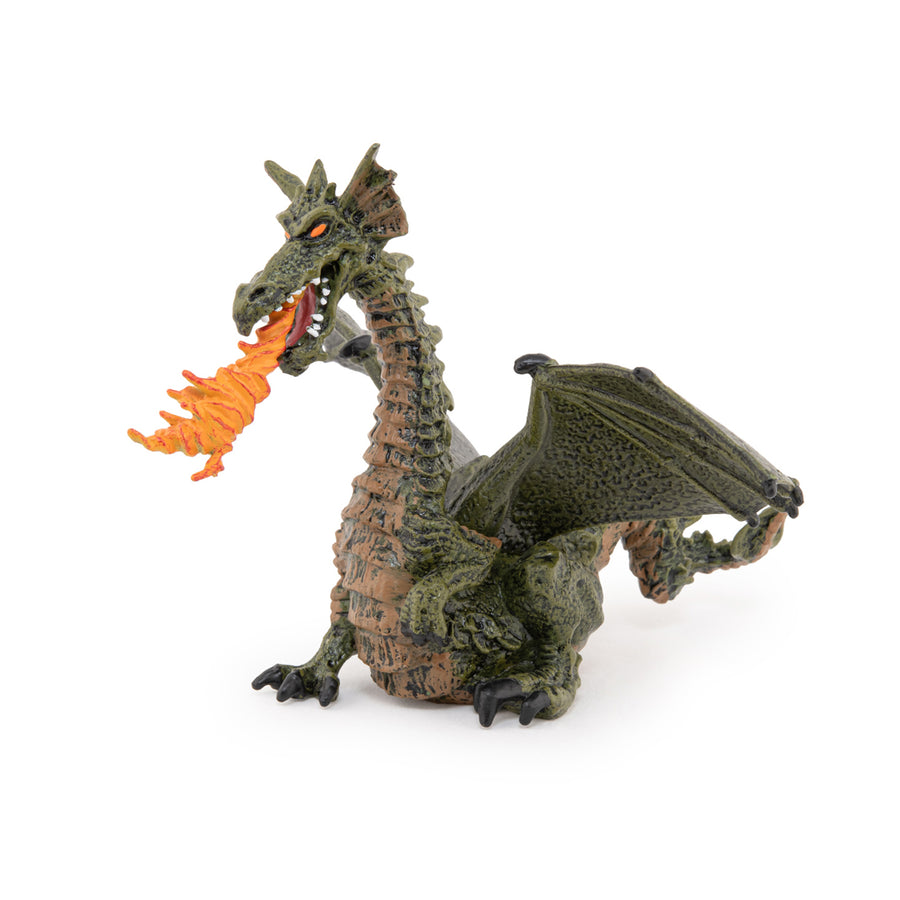Figurine Dragon ailé vert avec flamme