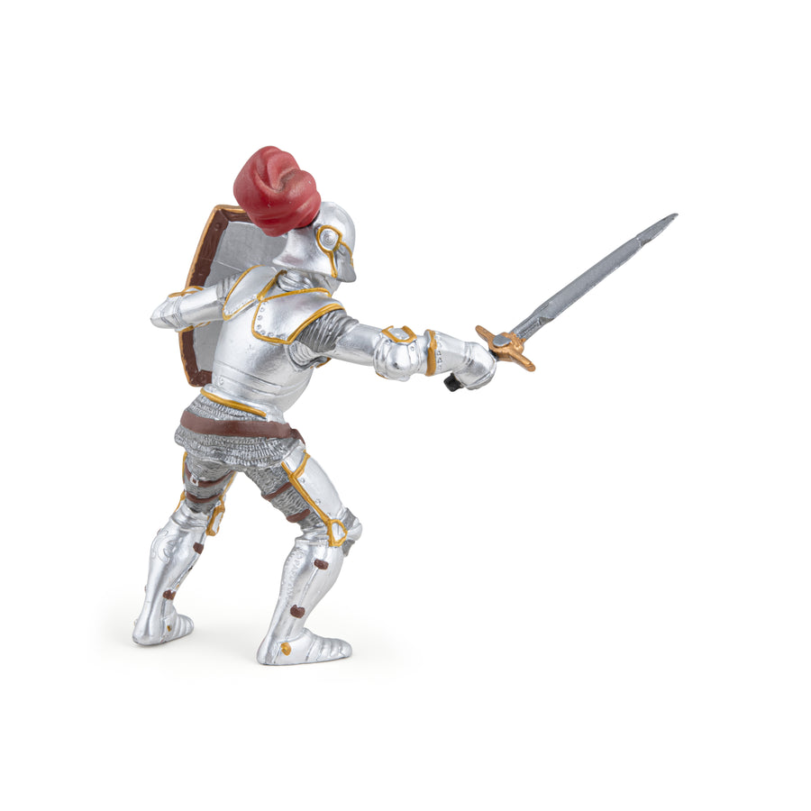 Ritter in Rüstung mit roter Federfigur