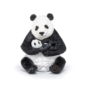 Sitzende Panda- und Babyfigur