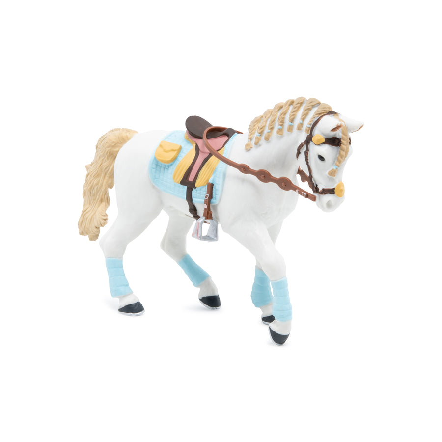 Figurine Cheval de la cavalière fashion bleue