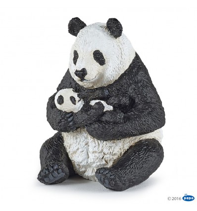 Sitting panda and baby