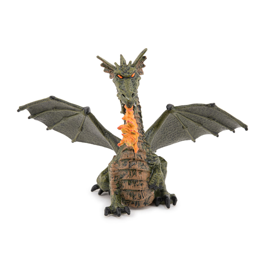 Green Winged Dragon Figurine with Flame