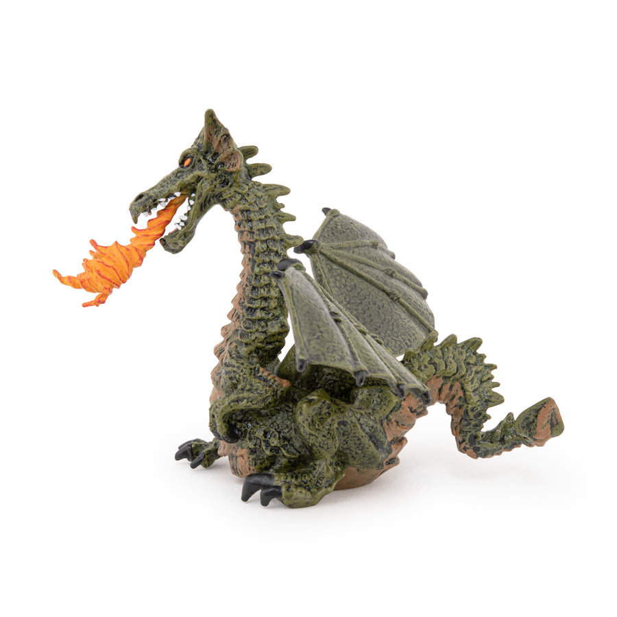 Green Winged Dragon Figurine with Flame