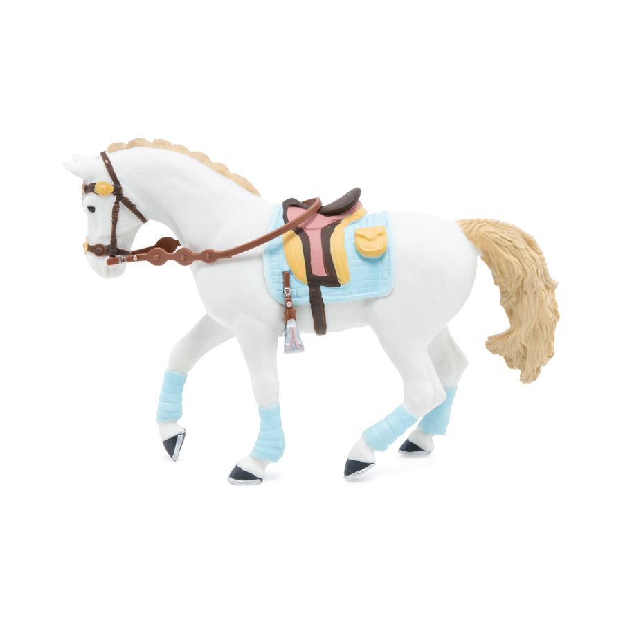 Figurine Cheval de la cavalière fashion bleue