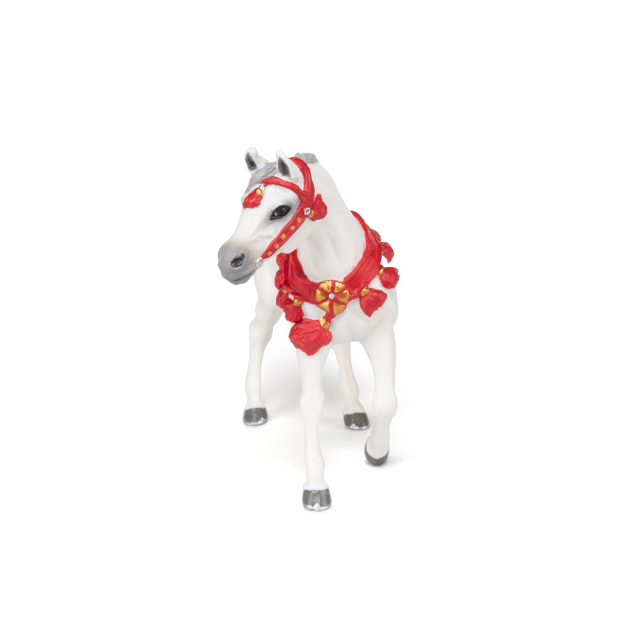 Figurine Cheval Arabe blanc en tenue de parade