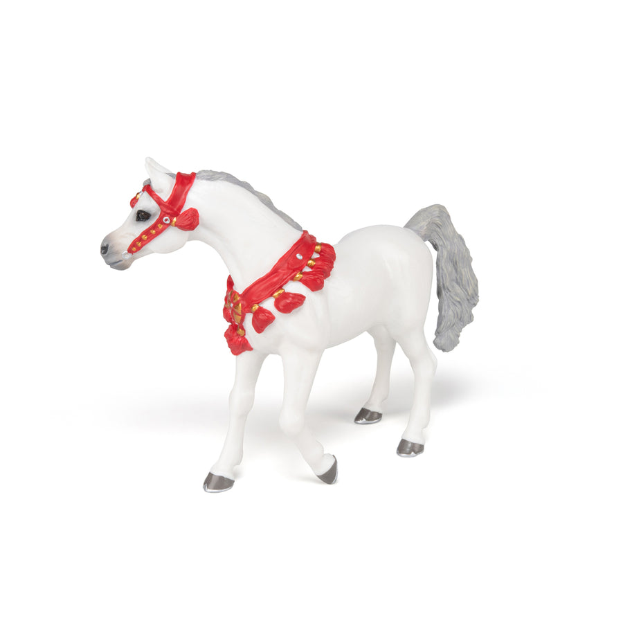 Figurine Cheval Arabe blanc en tenue de parade
